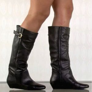 Steve Madden INTYCE Black Leather 1” Wedge Heel Boots Womens 8 NEW